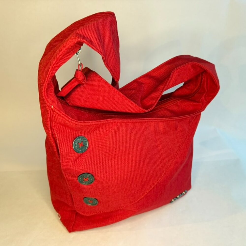 OGIO Red Satchel Bag with Three Grey Button Design